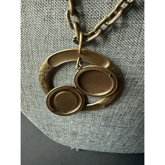 Jan Michael Necklace Bronze Tone Pendant Chain Locket Festival 28” Art To Wear - Picture 7 of 8